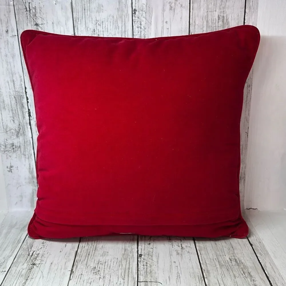 Vintage‎ Christmas Santa Cross Stitch Velvet Throw Pillow 13”x12”